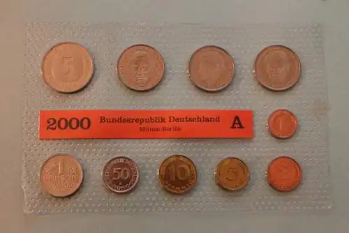 Deutschland, Kursmünzensatz Stempelglanz (stg), 2000 A