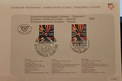 Gemeinschaftsausgabe CH-A "Schützt die Alpen", Schweiz und Österreich, Ersttagsblatt Nr. 434 a, Ersttagssonderstempel