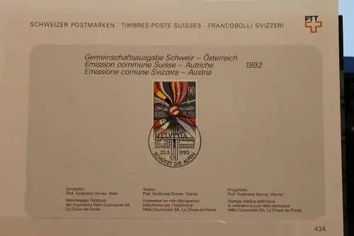 Gemeinschaftsausgabe CH-A "Schützt die Alpen", Schweiz, Ersttagsblatt Nr. 434, Ersttagssonderstempel