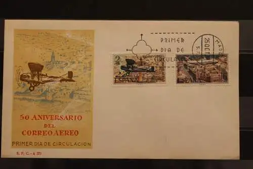 Spanien, 50 Jähriges Jubiläum Luftpostbeförderung, 1971, FDC