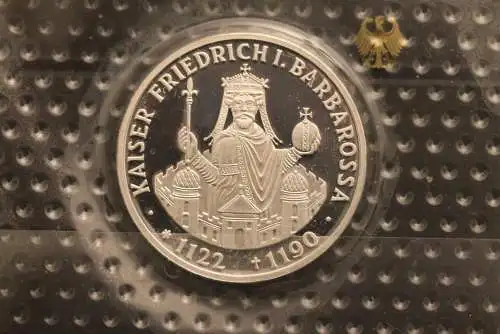 Bundesrepublik Deutschland; 10 Deutsche Mark; 1990; Kaiser Friedrich I. Barbarossa, Silber; PP; Jäger-Nr. 449