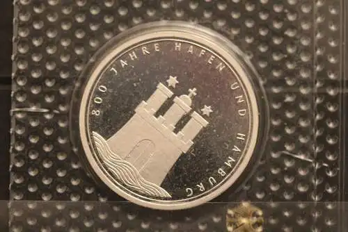 Bundesrepublik Deutschland; 10 Deutsche Mark; 1989; 800 Jahre Hamburg Hafen, Silber; PP; Jäger-Nr. 448
