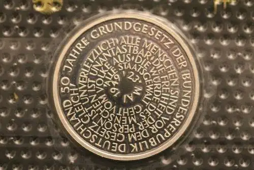 Bundesrepublik Deutschland; 10 Deutsche Mark; 1999; Grundgesetz, Silber; PP, Münzstätte F; Jäger-Nr. 471