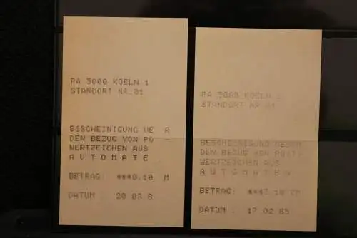 Deutschland, ATM 1981, Quittung Köln 1; Fehldruck + Vergleichsstück