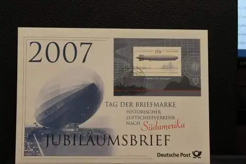 Deutschland; Jubiläumsbrief 2007: Tag der Briefmarke; Historischer Luftschiffverkehr nach Südamerika