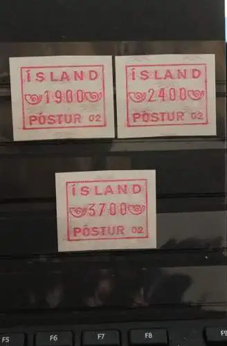 Island, ATM Nr. 1; 3 Werte, Postur 02; MNH