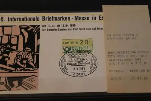 Intern. Messe Essen 1986, Ausstellungskarte der Post; ATM-Frankatur