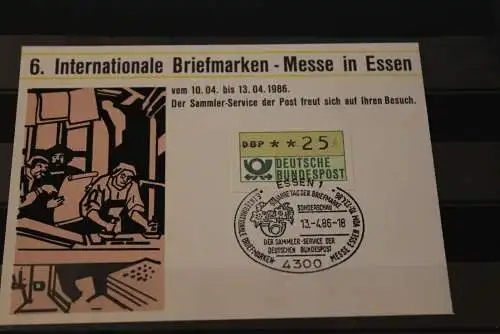 Intern. Messe Essen 1986, Ausstellungskarte der Post; ATM-Frankatur