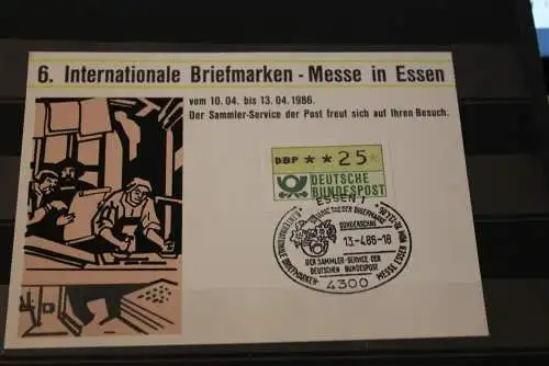 Intern. Messe Essen 1986, Ausstellungskarte der Post; ATM-Frankatur