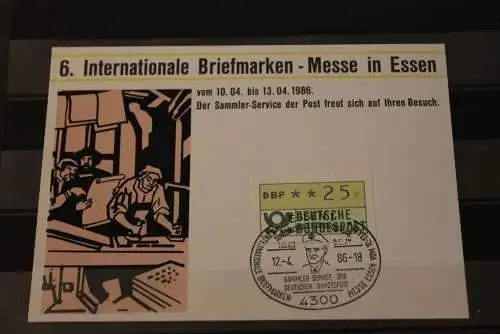 Intern. Messe Essen 1986, Ausstellungskarte der Post; ATM-Frankatur