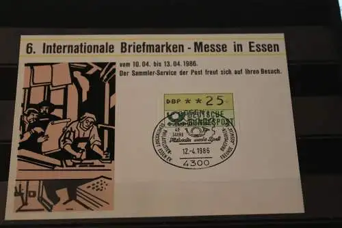 Intern. Messe Essen 1986, Ausstellungskarte der Post; ATM-Frankatur