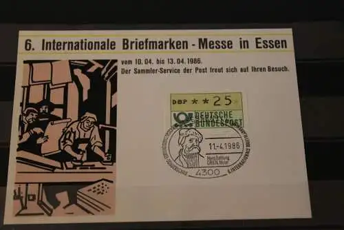 Intern. Messe Essen 1986, Ausstellungskarte der Post; ATM-Frankatur