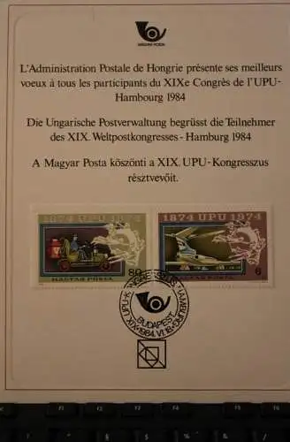 Ungarn; Amtliche Grußkarte der Post zum XIX. Weltpostkongress-Hamburg 1984