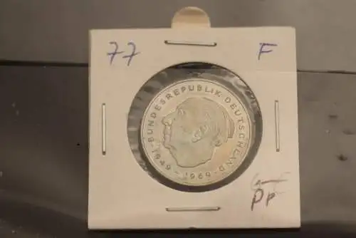 Bundesrepublik Deutschland, Kursmünze: 2 Deutsche Mark; Theodor Heuss; 1977 F, Jäger-Nr. 407, PP