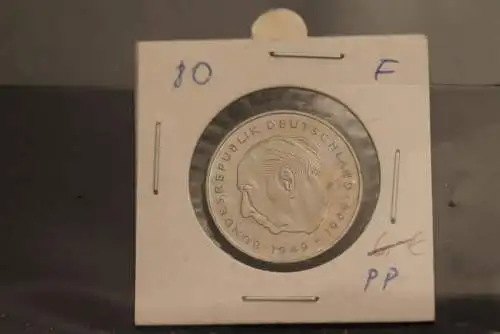 Bundesrepublik Deutschland, Kursmünze: 2 Deutsche Mark; Theodor Heuss; 1980 F, Jäger-Nr. 407, PP