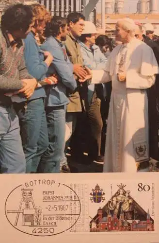 Deutschland 1987, Papstreise Deutschland; Papst Johannes Paul II. in der Diözese Essen; MK 15e/87, Stempel Bottrop