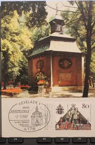 Deutschland 1987, Papstreise Deutschland; Papst Johannes Paul II. in der Diözese Münster;  MK 15d/87, Stempel Kevalaer