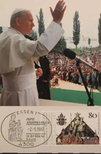 Deutschland 1987, Papstreise Deutschland; Papst Johannes Paul II. in der Diözese Essen, MK 15 f/87 Stempel Essen