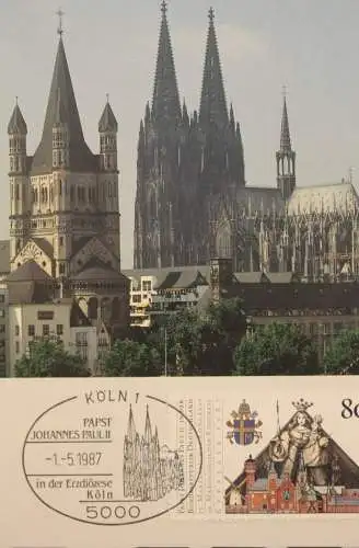 Deutschland 1987, Papstreise Deutschland; Papst Johannes Paul II. in der Erzdiözese Köln, MK 15 a/87 Stempel Köln