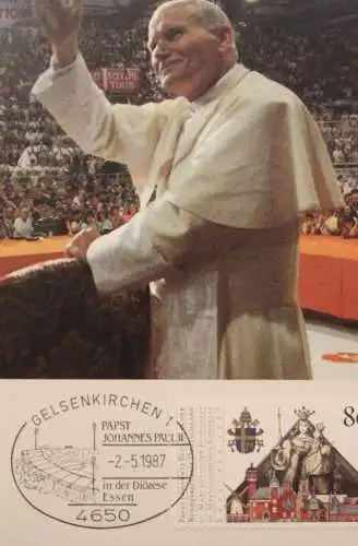 Deutschland 1987, Papstreise Deutschland; Papst Johannes Paul II. in der Diözese Essen, MK 15 g/87 Stempel Gelsenkirchen