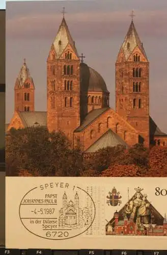 Deutschland 1987, Papstreise Deutschland; Papst Johannes Paul II. in der Diözese Speyer, MK 15 l/87; Stempel Speyer