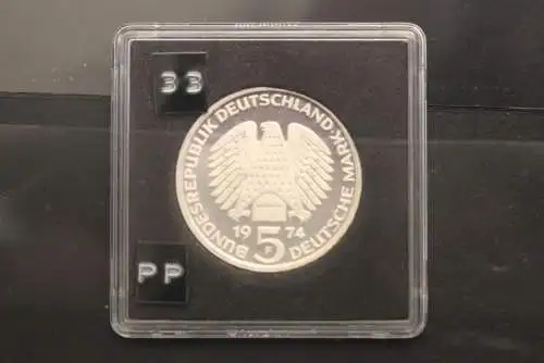 Bundesrepublik Deutschland; 5 DM; 1974; 25 Jahre Grundgesetz, Silber, PP, Jäger-Nr. 413