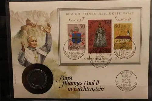 Liechtenstein, Numisbrief Papstbesuch Papst Johannes Paul II in Liechtenstein 1985