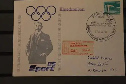 DDR; Berlin 1985, 90. IOC-Session ,Sonder R-Zettel, mit Einlieferungsschein