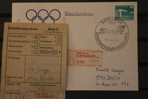 DDR; Berlin 1985, 90. IOC-Session ,Sonder R-Zettel, mit Einlieferungsschein