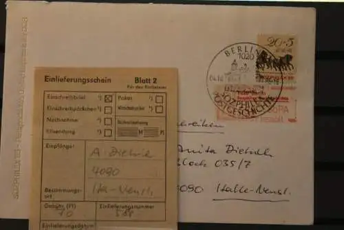 DDR; Berlin Sozphilex Postgeschichte 1985, Sonder R-Zettel, mit Einlieferungsschein