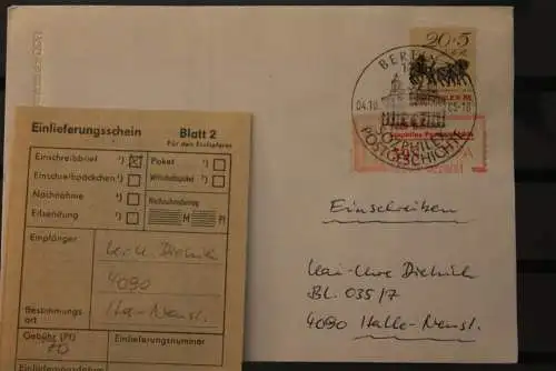 DDR; Berlin Sozphilex Postgeschichte 1985, Sonder R-Zettel, mit Einlieferungsschein