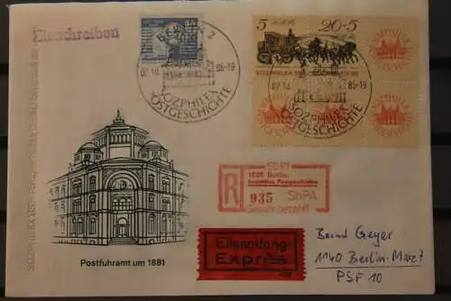 DDR; Berlin Sozphilex Postgeschichte 1985, Sonder R-Zettel, mit Einlieferungsschein