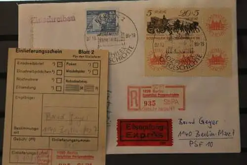 DDR; Berlin Sozphilex Postgeschichte 1985, Sonder R-Zettel, mit Einlieferungsschein