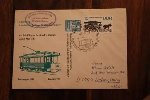 DDR 1987, Historischer Straßenbahnzug - Postbeförderung