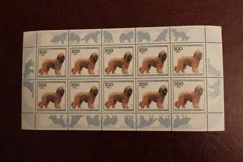 Zehnerbogen Für die Jugend 1997: Hunderassen; MiNr. 1836-40; MNH, PF1838 I