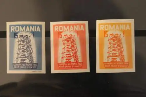 EUROPA; Rumänien 1956; EUROPA-Vignette; Satz mit 3 Werten; ungezähnt, MNH, lesen