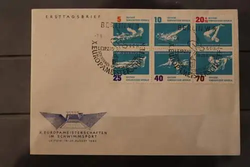 DDR; Schwimm-EM 1962, MiNr. 907-12, ZD; FDC