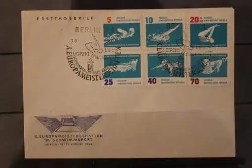 DDR; Schwimm-EM 1962, MiNr. 907-12, FDC