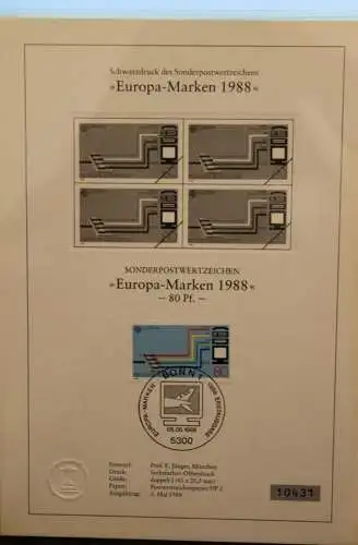 Deutschland, Sonderblatt,Erinnerungsblatt,Gedenkblatt,Schwarzdruck:EUROPA-Marken 1988