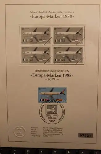 Deutschland, Sonderblatt,Erinnerungsblatt,Gedenkblatt,Schwarzdruck:EUROPA-Marken 1988