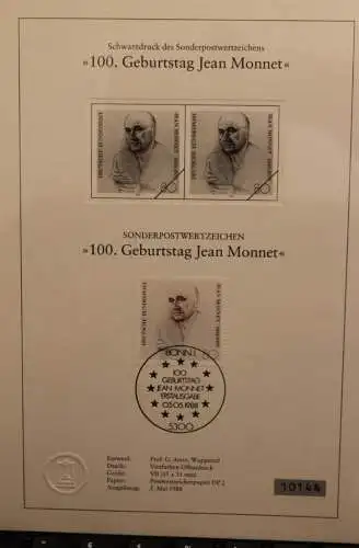 Deutschland, Sonderblatt,Erinnerungsblatt,Gedenkblatt,Schwarzdruck:Jean Monnet 1988