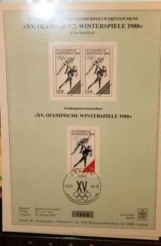 DDR Sonderblatt,Erinnerungsblatt,Gedenkblatt,Schwarzdruck:XV.Olympische Winterspiele 1988