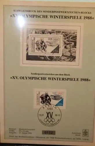 DDR Sonderblatt,Erinnerungsblatt,Gedenkblatt,Schwarzdruck:XV.Olympische Winterspiele 1988