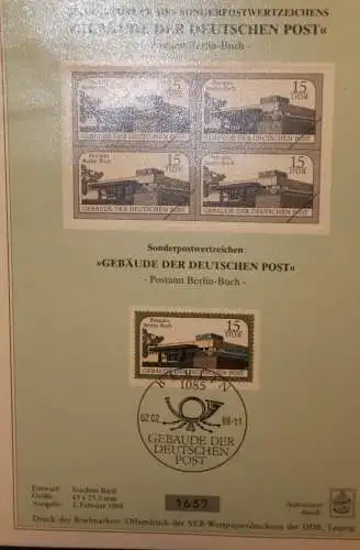 DDR Sonderblatt,Erinnerungsblatt,Gedenkblatt,Schwarzdruck: Gebäude der Deutschen Post, 1988