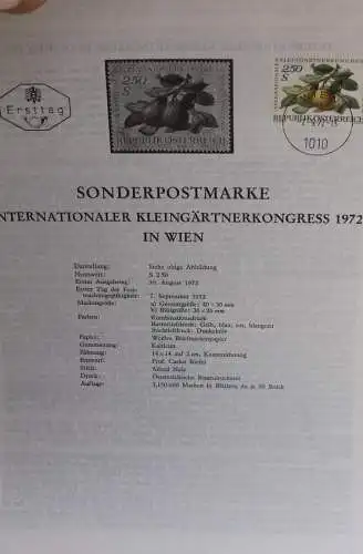 Internationaler Kleingärtner-Kongress; Legende, Erläuterungsblatt, Ankündigungsblatt, Ersttagsblatt;  7. Sept. 1972