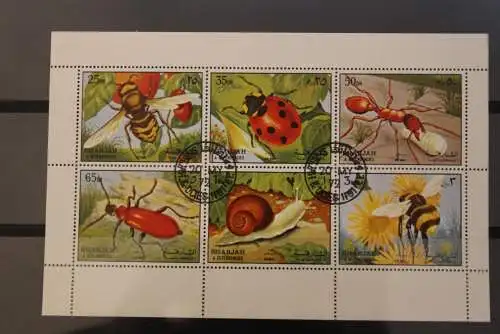 Sharjah 1972, Bienen, Käfer, Ameisen, Käfer, Schnecke.  Blockausgabe, gebraucht