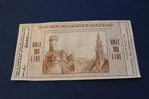 Italien; L'assegno miniatura; Banca di Trento e Bolzano, L 100; 1976