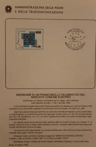 Ministerblatt Italien 1992; Vollendung des Europäischen Marktes