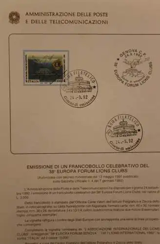 Ministerblatt Italien 1992; Lions Europa-Forum Genua