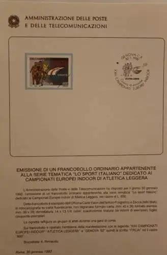 Ministerblatt Italien 1992; Leichtathletik-Europameisterschaften